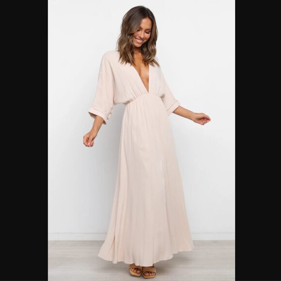 Petal & Pup Girl & the Sun Bayview Beige Maxi V Neck Dress XL - Picture 3 of 12